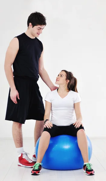 Happy Young Couple Fitness Workout Fun Sport Gym Club — Stock Photo, Image