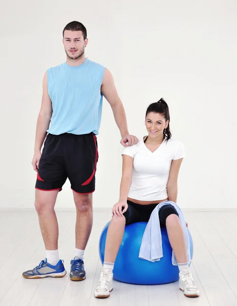 Glückliches Junges Paar Fitness Workout Und Spaß Turnverein — Stockfoto