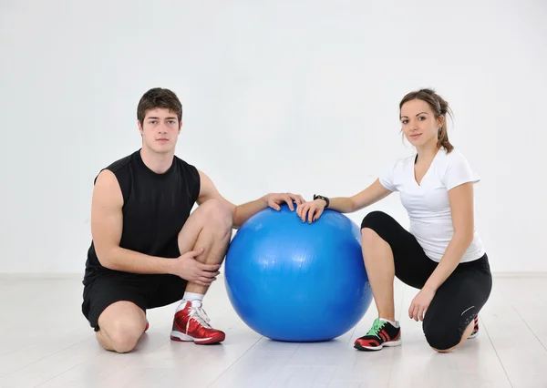 Happy Young Couple Fitness Workout Fun Sport Gym Club — Stock Photo, Image