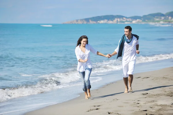 Happy Young Couple White Clothing Have Romantic Recreation Fun Beautiful Stock Image