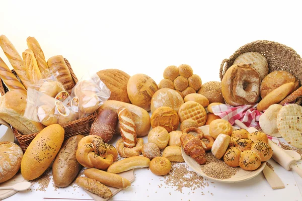 Čerstvý Chléb Zdravých Přírodních Potravin Skupina Studiu Stole — Stock fotografie