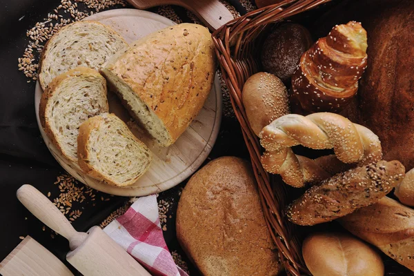 Verse Gezonde Natuurlijke Brood Voedingsgroep Studio Tafel — Stockfoto