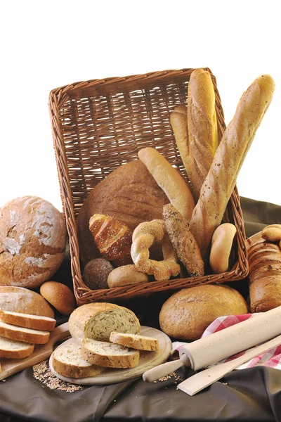 Grupo Alimentos Frescos Saudáveis Pão Natural Estúdio Mesa — Fotografia de Stock