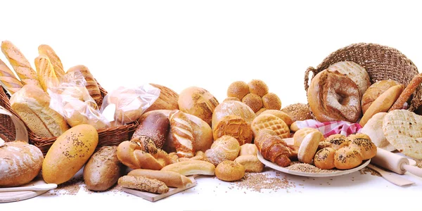 Свежий Здоровый Хлеб Группы Продуктов Питания Студии Столе — стоковое фото