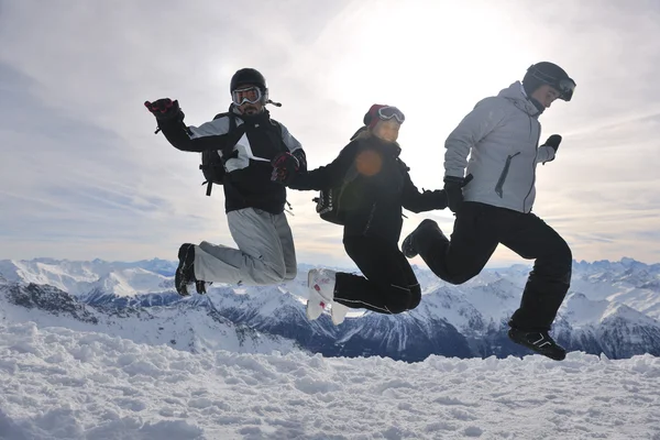 Group on snow at winter season — Stock Photo, Image