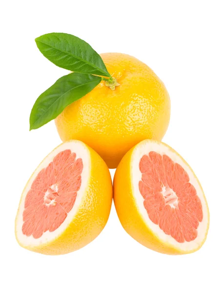 Ripe red grapefruits with leaves — Stock Photo, Image