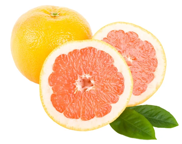 Cut red grapefruit with leaves — Stock Photo, Image
