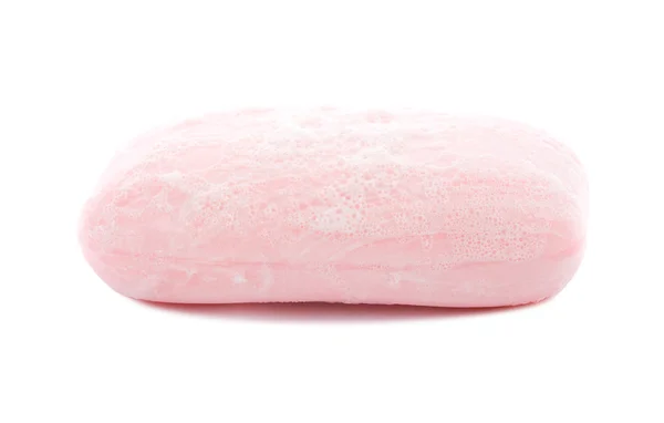 Růžový toaletní mýdlo s pěnou — Stock fotografie