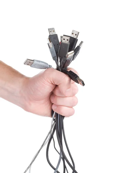 Cables USB en la mano —  Fotos de Stock