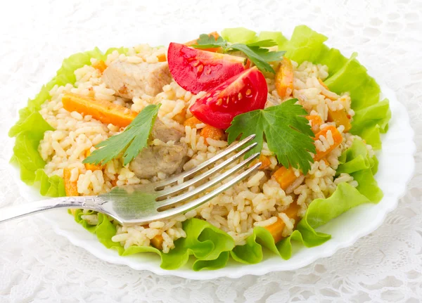 Mięso z ryżem i warzywami — Zdjęcie stockowe