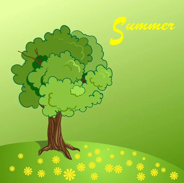 Vecteur fond d'été avec arbre et herbe — Image vectorielle