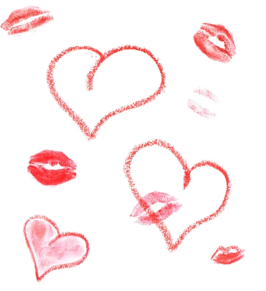 Batom corações e lábios imprimir — Fotografia de Stock