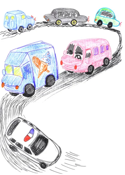 Σκίτσο αυτοκίνητα φόρτο στον δρόμο, — Φωτογραφία Αρχείου