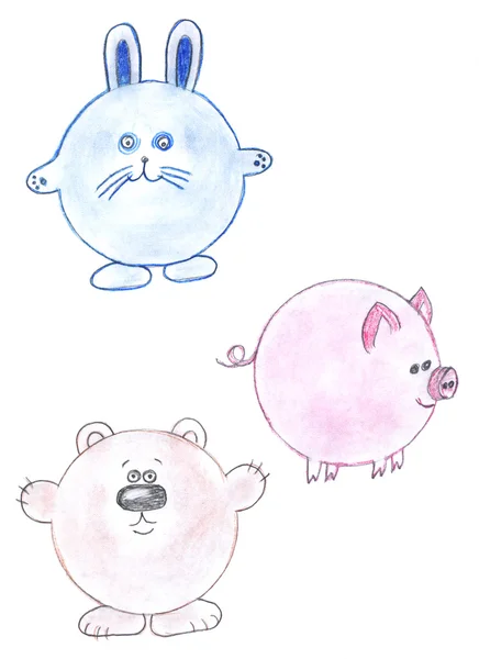 Round funny animals, drawing — 图库照片
