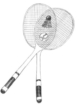 Badminton, tennis rackets sketch clipart