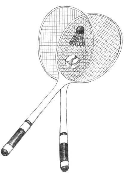 羽毛球、 网球球拍素描 — 图库照片