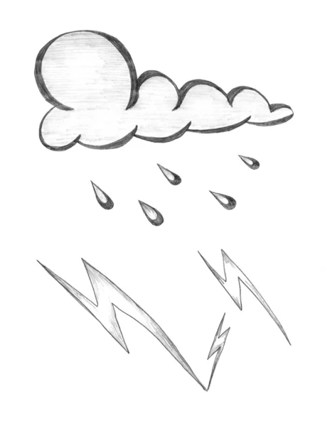 Rain, clouds, thunderstorm, weather icon drawing — Stock Photo, Image