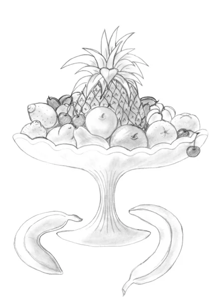 Ovoce v kresba tužkou váza — Stock fotografie