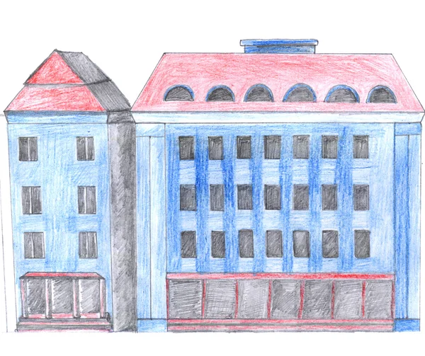 Blue house drawing — Stock Photo, Image