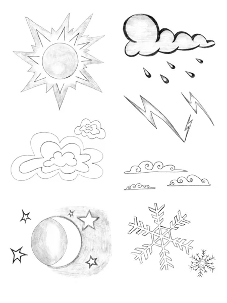 Conjunto de iconos meteorológicos, dibujo a lápiz — Foto de Stock