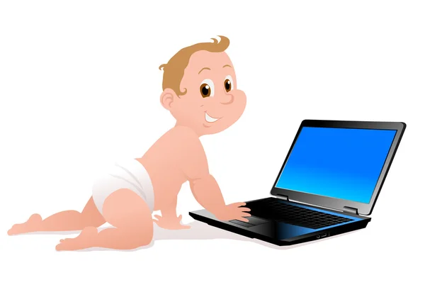Bambino e laptop — Vettoriale Stock
