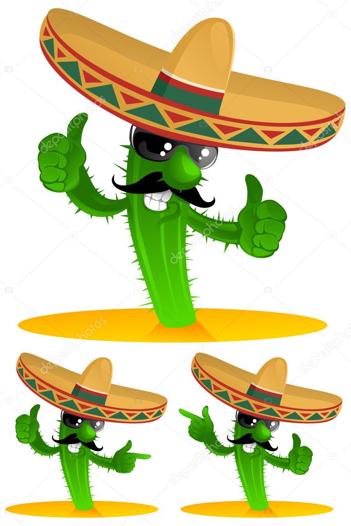 Personaje de dibujos animados de cactus mexicanos imágenes de stock de arte  vectorial | Depositphotos