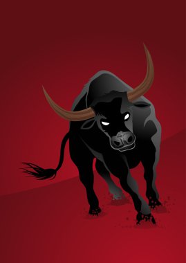 Black bull on red background clipart