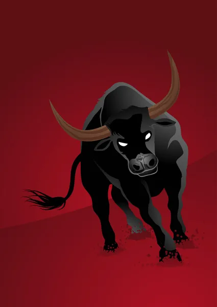 Toro negro sobre fondo rojo — Vector de stock
