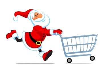 Santa run with shopping cart clipart