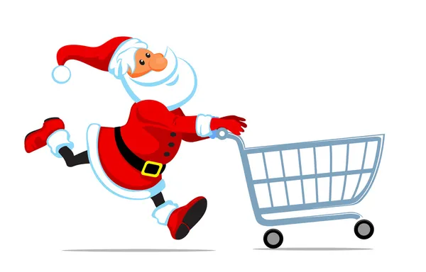 Santa run with shopping cart — Stock Vector