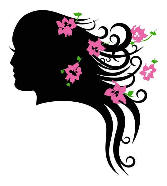 Visage de belle fille et ses cheveux luxuriants — Image vectorielle