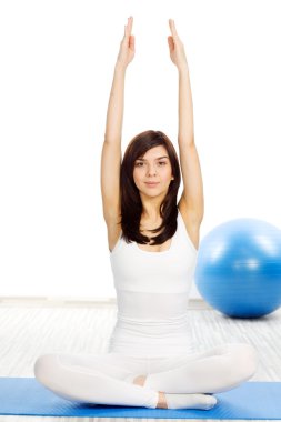 Woman doing stretching exercise clipart