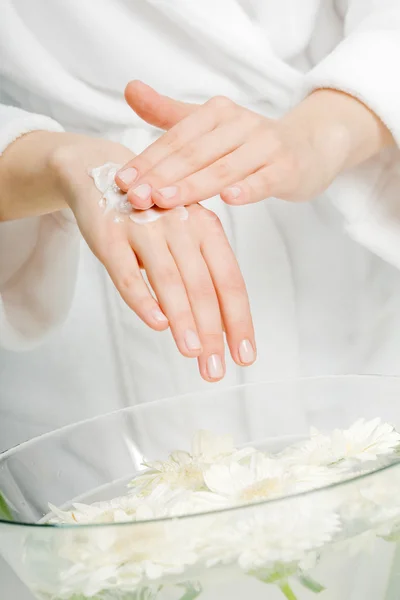 Female hands applying hand — Stock Photo, Image