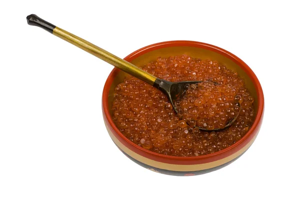 Caviar rouge dans un bol national russe — Photo