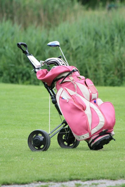 Golfclubs와 핑크 golfbag — 스톡 사진