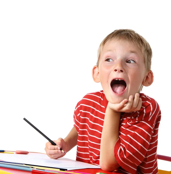 Rapaz criativo com lápis — Fotografia de Stock
