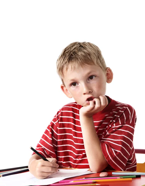 着色された鉛筆を持つ少年 — ストック写真