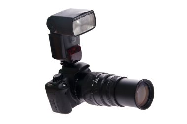 dslr fotoğraf makinesi, üzerinde beyaz izole