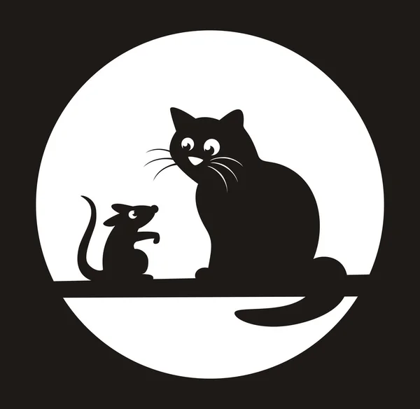 Svart katt & råtta — Stock vektor