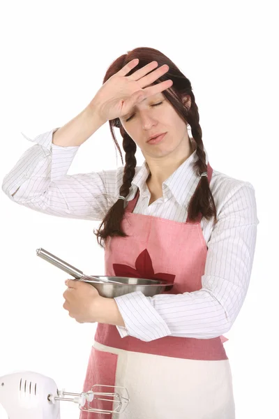 Tired housewife preparing — Stock Photo, Image
