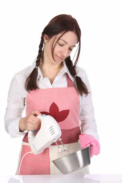 Dona de casa se preparando com misturador de cozinha — Fotografia de Stock