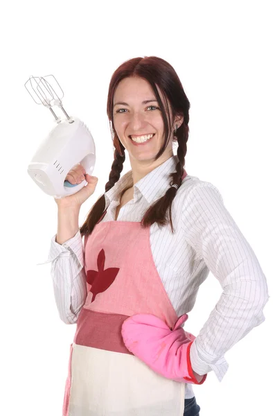 Huisvrouw met elektrische klopper — Stockfoto