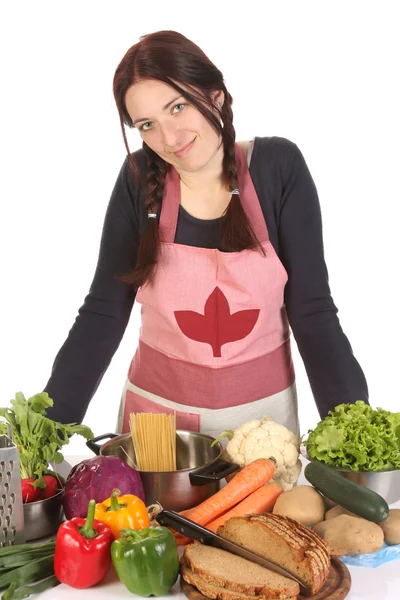 Hausfrau mit Vielfalt ein Lebensmittel — Stockfoto