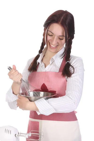 Housewife preparing with egg beater — Stock Photo, Image