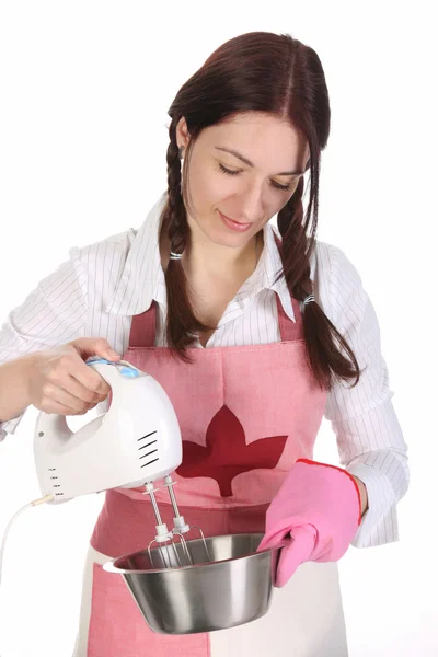 Casalinga che si prepara con miscelatore da cucina — Foto Stock
