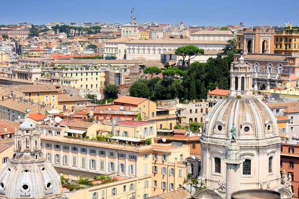 View of panorama Rome, Italy, skyline from Vittorio Emanuele, Piazza Venezia