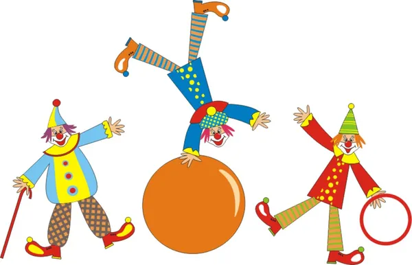 Clown allegri sulla palla — Vettoriale Stock