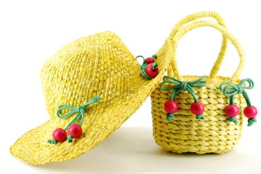 Straw hat and bag clipart