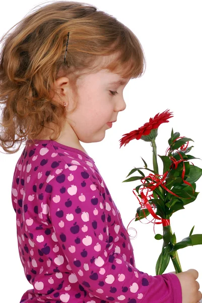 Skönhet liten flicka med blomma — Stockfoto