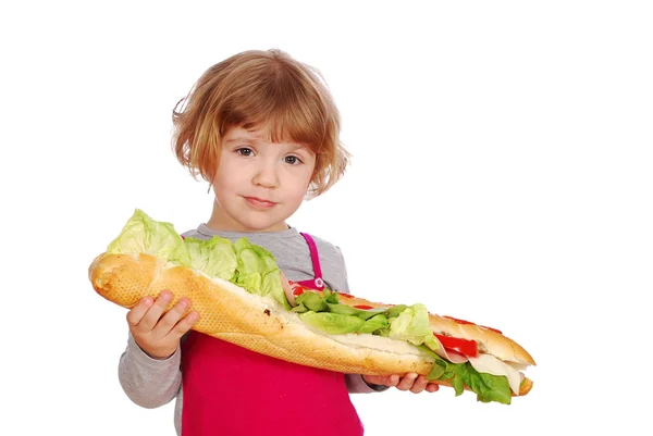 Petite fille avec gros sandwich — Photo